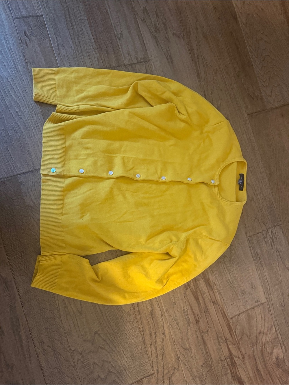 Lands' End Bright Yellow Crewneck Button Cardigan